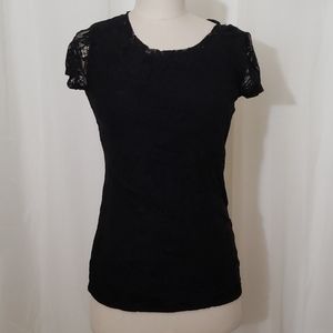 Alfani Lace Top Shirt, Black, Small